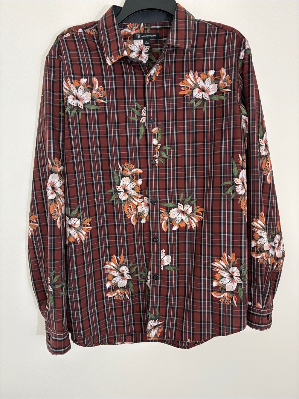 Men’s INC International Concepts Plaid Floral Button-Up Shirt L
